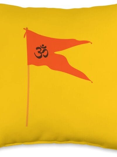 Hinduism Om Saffron Orange Flag, Sacred Pooja Hindu Temple Throw Pillow (USA)
