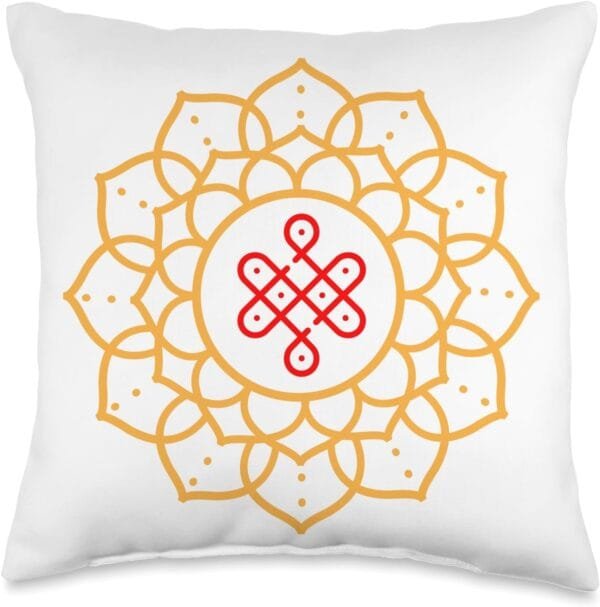 Diwali Pooja, Deepawali, Hindu Rangoli Mandala Art Throw Pillow (USA)