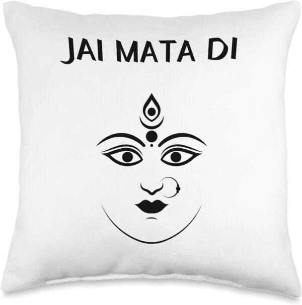 Durga Mata, Navratri Indian Goddess Face Jai Mata Di Pooja Throw Pillow (USA)