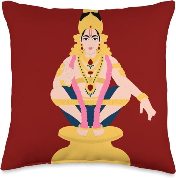 Ayyappa, Ayyappan Hindu God Temple Pooja Throw Pillow (USA)