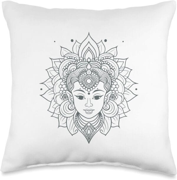 Shakti Mata, Navratri Hindu Goddess Face Pooja Throw Pillow (USA)