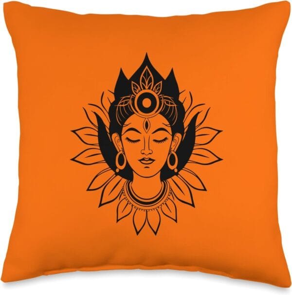 Kali Mata, Navratri Hindu Goddess Face Pooja Throw Pillow (USA)