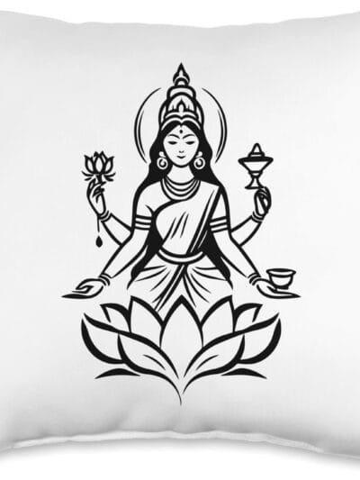 Laxmi Mata, Diwali Indian Goddess on Lotus Flower Hindu Puja Throw Pillow (USA)