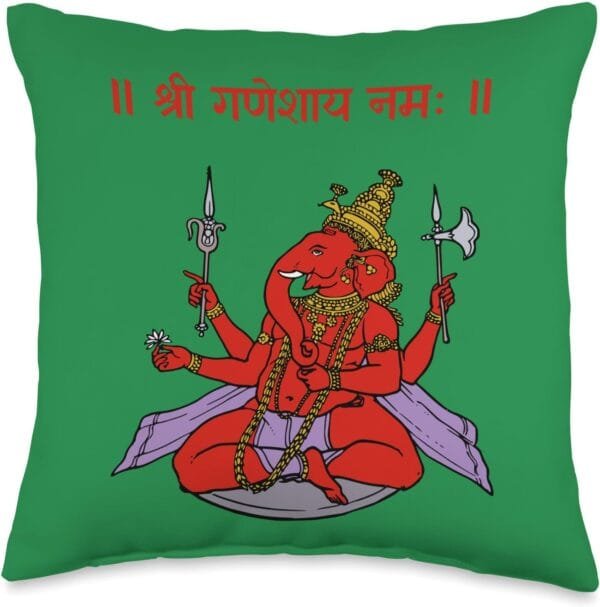 Ganapati, Ganesh, Shree Ganeshaya Namaha Sanskrit Puja Throw Pillow (USA)