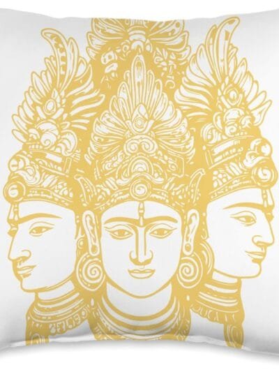 Hinduism Trimurti, Sacred Pooja Hindu Temple Throw Pillow (USA)