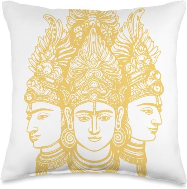 Hinduism Trimurti, Sacred Pooja Hindu Temple Throw Pillow (USA)