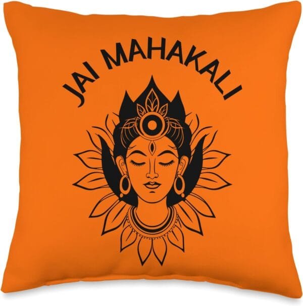 Kali Mata, Navratri Hindu Goddess Face Jai Mahakali Pooja Throw Pillow (USA)