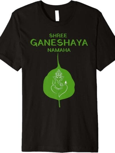 Ganapati, Ganesh, Shree Ganeshaya Namaha on Leaf Puja T-Shirt (USA)