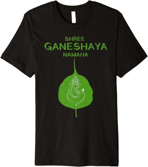 Ganapati, Ganesh, Shree Ganeshaya Namaha on Leaf Puja T-Shirt (USA)