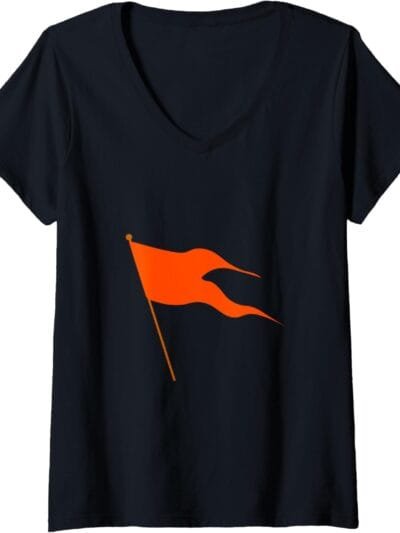 Hinduism Saffron Orange Flag, Sacred Pooja Hindu Temple V-Neck T-Shirt (UK)