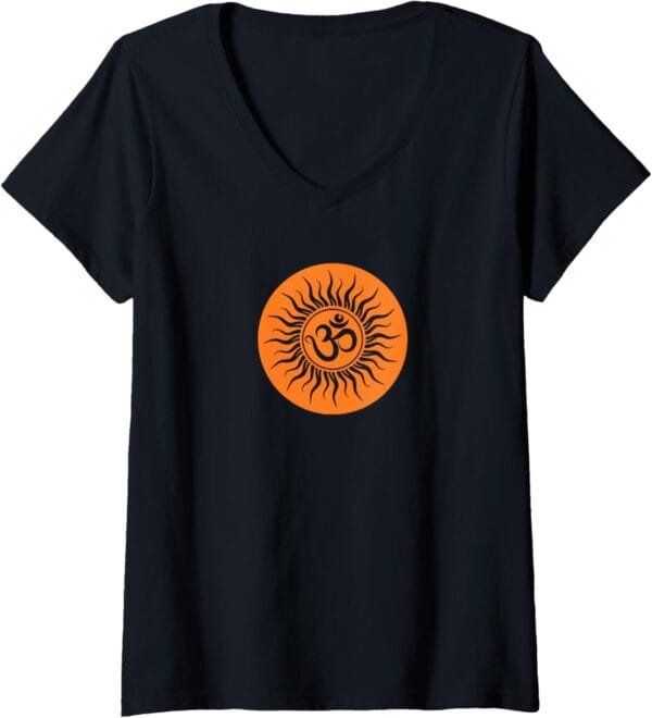 Hinduism Om, Sacred Pooja Hindu Temple V-Neck T-Shirt (USA)