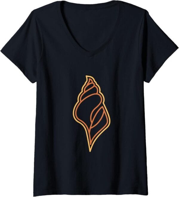 Hindu God Pooja Shankh, Conch Line Drawing V-Neck T-Shirt (France)