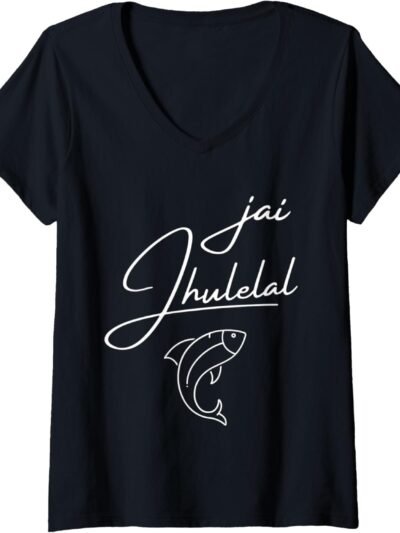 Indian Hindu Wedding Gift for Sindhis Jai Jhulelal God V-Neck T-Shirt (UK)