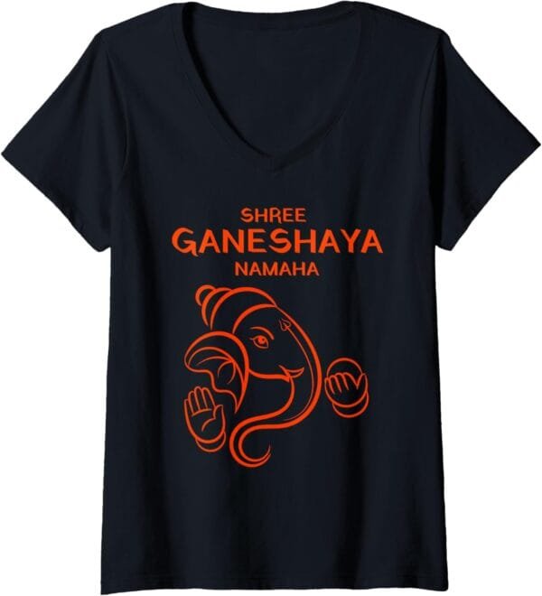 Ganapati, Ganesh, Shree Ganeshaya Namaha Ganeshotsav Puja V-Neck T-Shirt (USA)