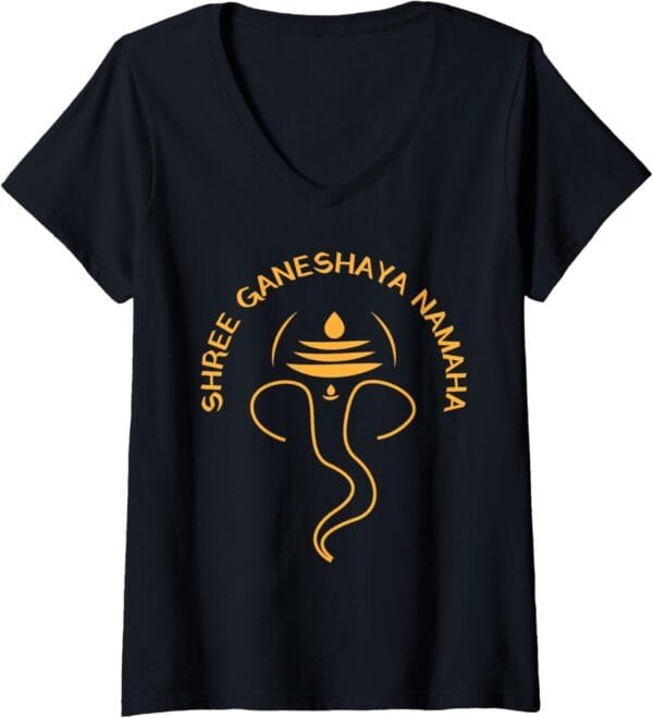 Ganapati, Ganesh, Shree Ganeshaya Namaha Ganeshotsav Puja V-Neck T-Shirt (France)