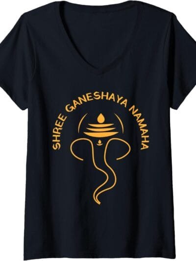 Ganapati, Ganesh, Shree Ganeshaya Namaha Ganeshotsav Puja V-Neck T-Shirt (Germany)
