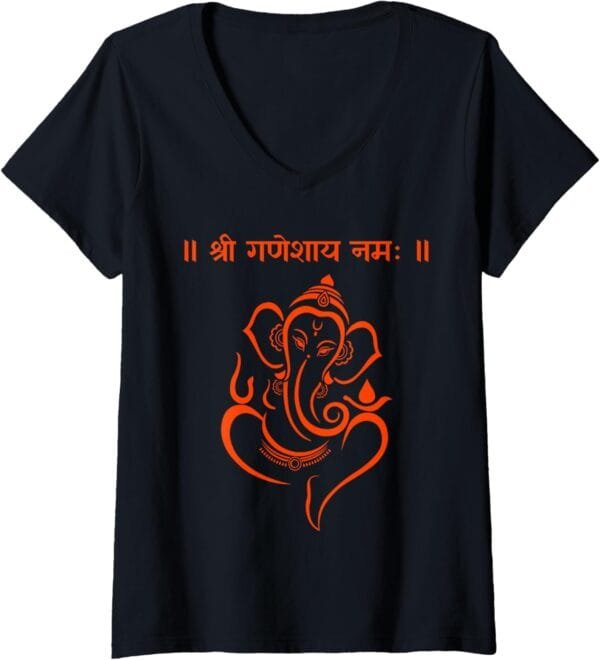 Ganapati, Ganesh, Shree Ganeshaya Namaha Sanskrit Om Puja V-Neck T-Shirt (Germany)