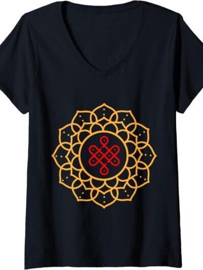 Diwali Pooja, Deepawali, Hindu Rangoli Mandala Art V-Neck T-Shirt (USA)