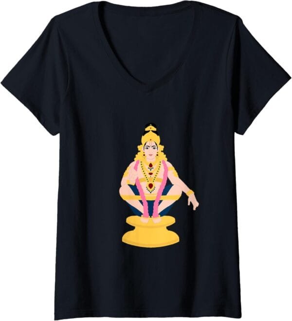 Ayyappa, Ayyappan Hindu God Temple Pooja V-Neck T-Shirt (USA)