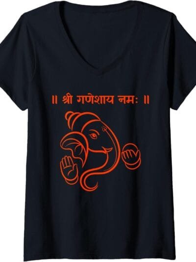 Ganapati, Ganesh, Shree Ganeshaya Namaha Sanskrit Puja V-Neck T-Shirt (Germany)