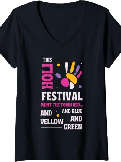 Questo Holi, Dipingere La Città Rosso, Blu, Giallo, Verde - Indiano V-Neck T-Shirt (Italy)