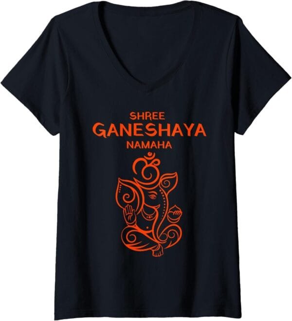 Ganapati, Ganesh, Shree Ganeshaya Namaha Om Ganeshotsav Puja V-Neck T-Shirt (USA)