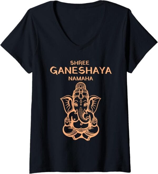 Ganapati, Ganesh, Shree Ganeshaya Namaha Ganeshotsav Puja V-Neck T-Shirt (Spain)