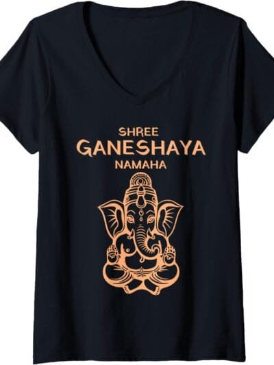 Ganapati, Ganesh, Shree Ganeshaya Namaha Ganeshotsav Puja V-Neck T-Shirt (Italy)