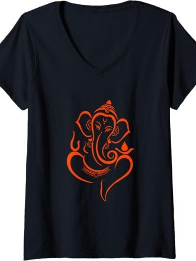 Ganapati, Ganesh, Shree Ganesh Om Ganeshotsav Puja V-Neck T-Shirt (USA)