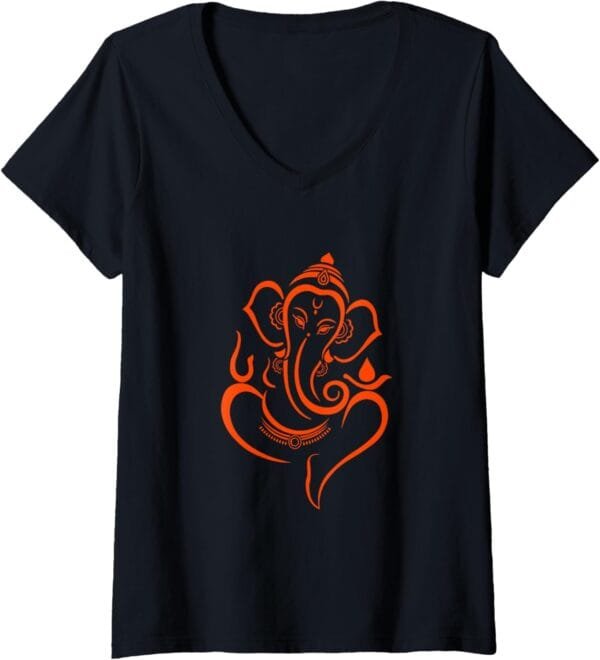 Ganapati, Ganesh, Shree Ganesh Om Ganeshotsav Puja V-Neck T-Shirt (USA)