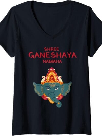 Ganapati, Ganesh, Shree Ganeshaya Namaha Ganeshotsav Puja V-Neck T-Shirt (USA)