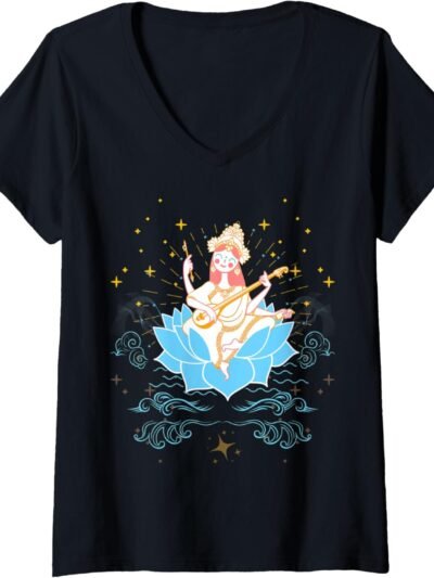 Hindu Wedding Gift for Indian Artists Goddess Saraswati Mata V-Neck T-Shirt (France)