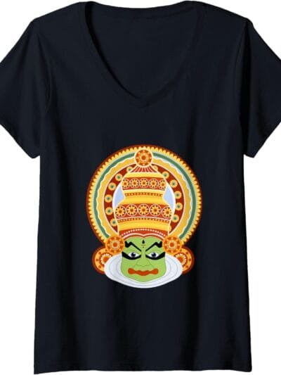 Hinduism Kathakali Dancer Face Kerala Onam Hindu Temple Puja V-Neck T-Shirt (Italy)