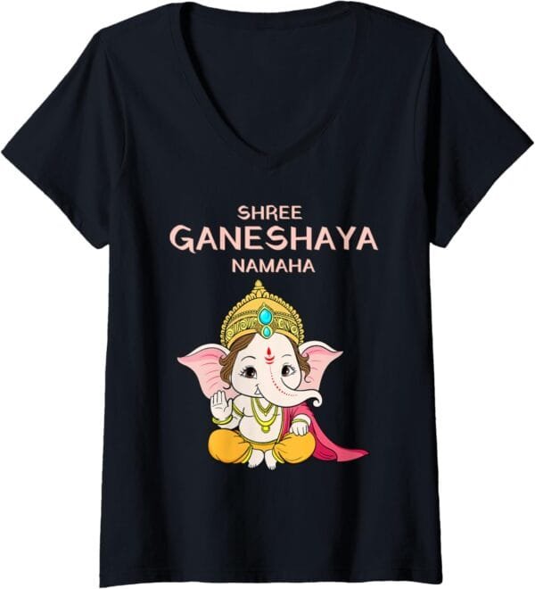 Ganapati, Ganesh, Shree Ganeshaya Namaha Ganeshotsav Puja V-Neck T-Shirt (Germany)