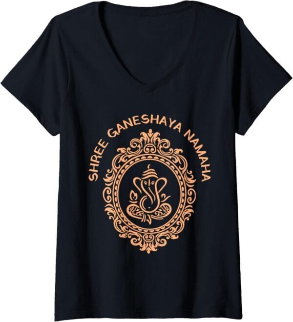 Ganapati, Ganesh, Shree Ganeshaya Namaha Puja V-Neck T-Shirt (UK)
