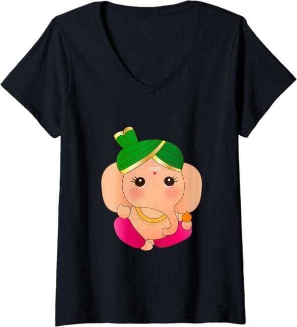 Ganapati, Ganesh, Baby Ganesha Ganeshotsav Puja V-Neck T-Shirt (France)