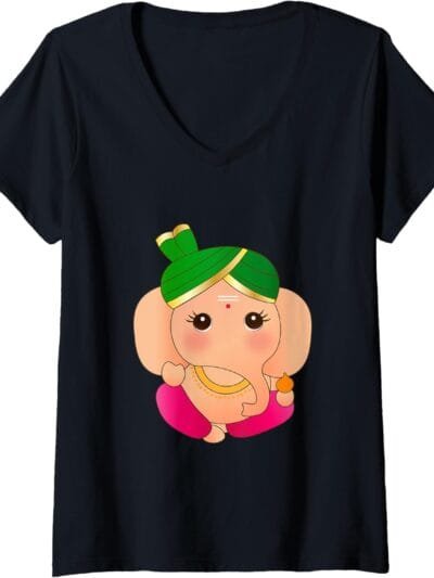 Ganapati, Ganesh, Baby Ganesha Ganeshotsav Puja V-Neck T-Shirt (Spain)