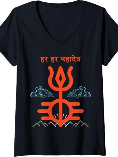 Shiv Shankara Gift for Indian Hindus Har Har Mahadev Hindi V-Neck T-Shirt (France)