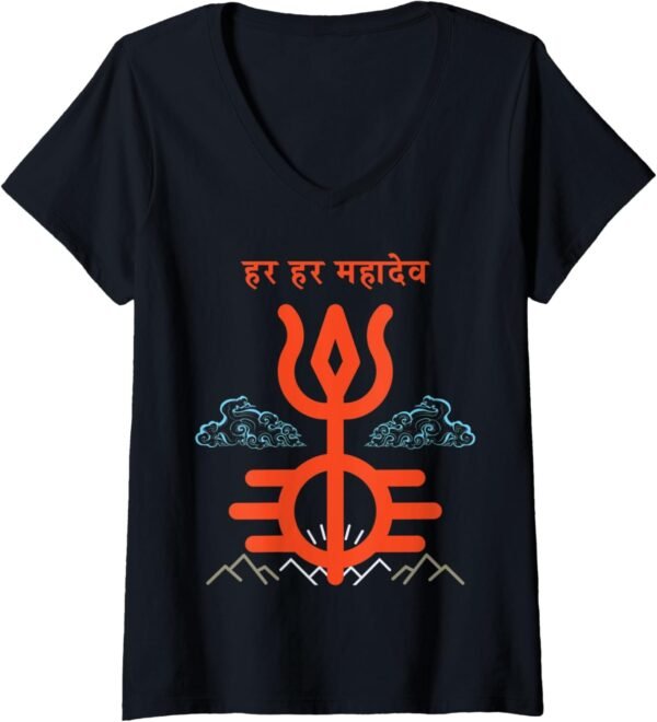 Shiv Shankara Gift for Indian Hindus Har Har Mahadev Hindi V-Neck T-Shirt (France)