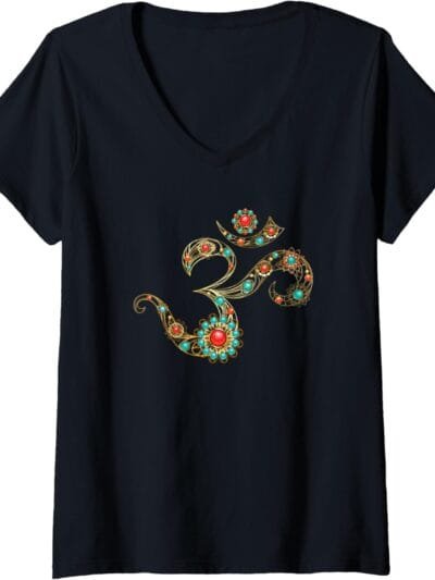 Hinduism Om, Sacred Pooja Hindu Temple V-Neck T-Shirt (USA)