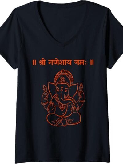 Ganapati, Ganesh, Shree Ganeshaya Namaha Sanskrit Puja V-Neck T-Shirt (Germany)