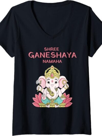 Ganapati, Ganesh, Shree Ganeshaya Namaha Ganeshotsav Puja V-Neck T-Shirt (France)