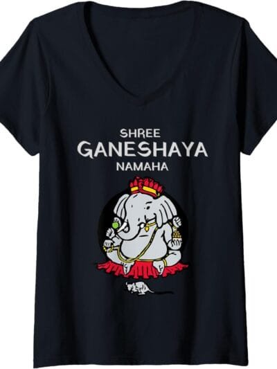 Ganapati, Ganesh, Shree Ganeshaya Namaha Ganeshotsav Puja V-Neck T-Shirt (USA)