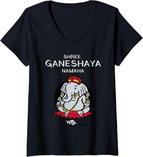 Ganapati, Ganesh, Shree Ganeshaya Namaha Ganeshotsav Puja V-Neck T-Shirt (USA)