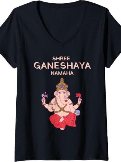 Ganapati, Ganesh, Shree Ganeshaya Namaha Ganeshotsav Puja V-Neck T-Shirt (USA)