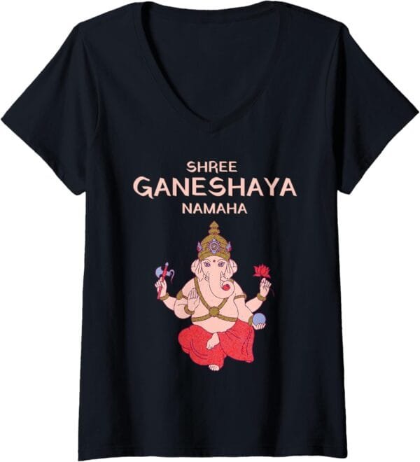 Ganapati, Ganesh, Shree Ganeshaya Namaha Ganeshotsav Puja V-Neck T-Shirt (USA)