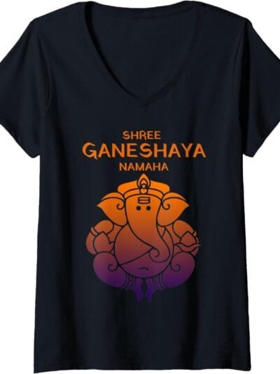 Ganapati, Ganesh, Shree Ganeshaya Namaha Ganeshotsav Puja V-Neck T-Shirt (UK)