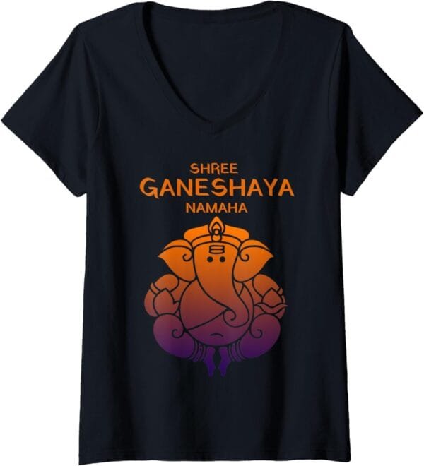 Ganapati, Ganesh, Shree Ganeshaya Namaha Ganeshotsav Puja V-Neck T-Shirt (UK)