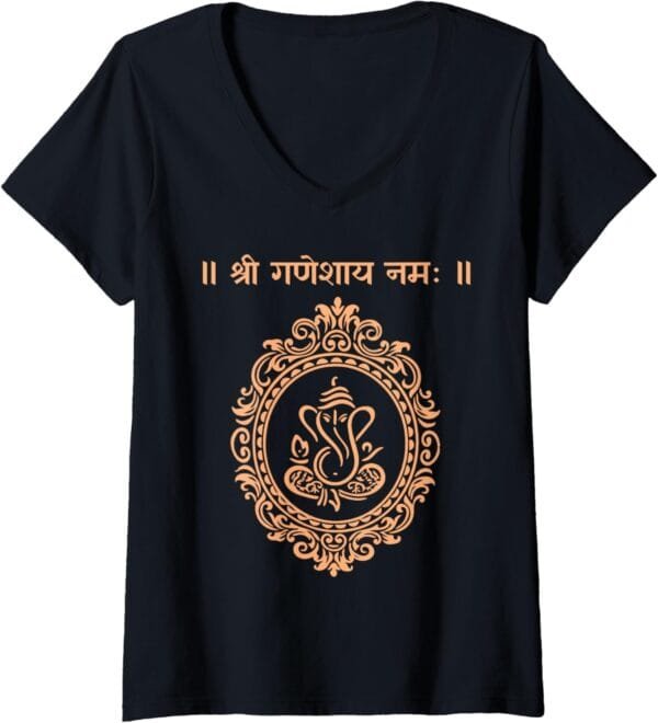 Ganapati, Ganesh, Shree Ganeshaya Namaha Sanskrit Puja V-Neck T-Shirt (UK)