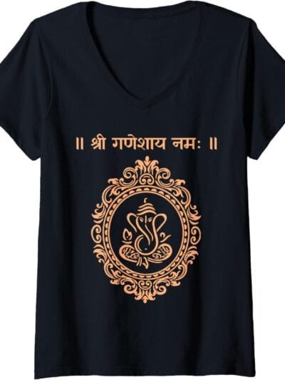 Ganapati, Ganesh, Shree Ganeshaya Namaha Sanskrit Puja V-Neck T-Shirt (France)